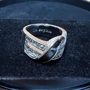 Lia Sophia Cubic Zirconia Black Stone Criss Cross Chunky Accent Ring Size 9